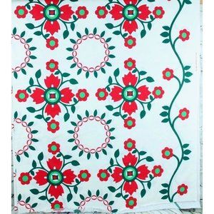 VTG 1989 White Red Floral Pennsylvania Dutch Print NTT Inc Fabric 56" x 2.3 yds